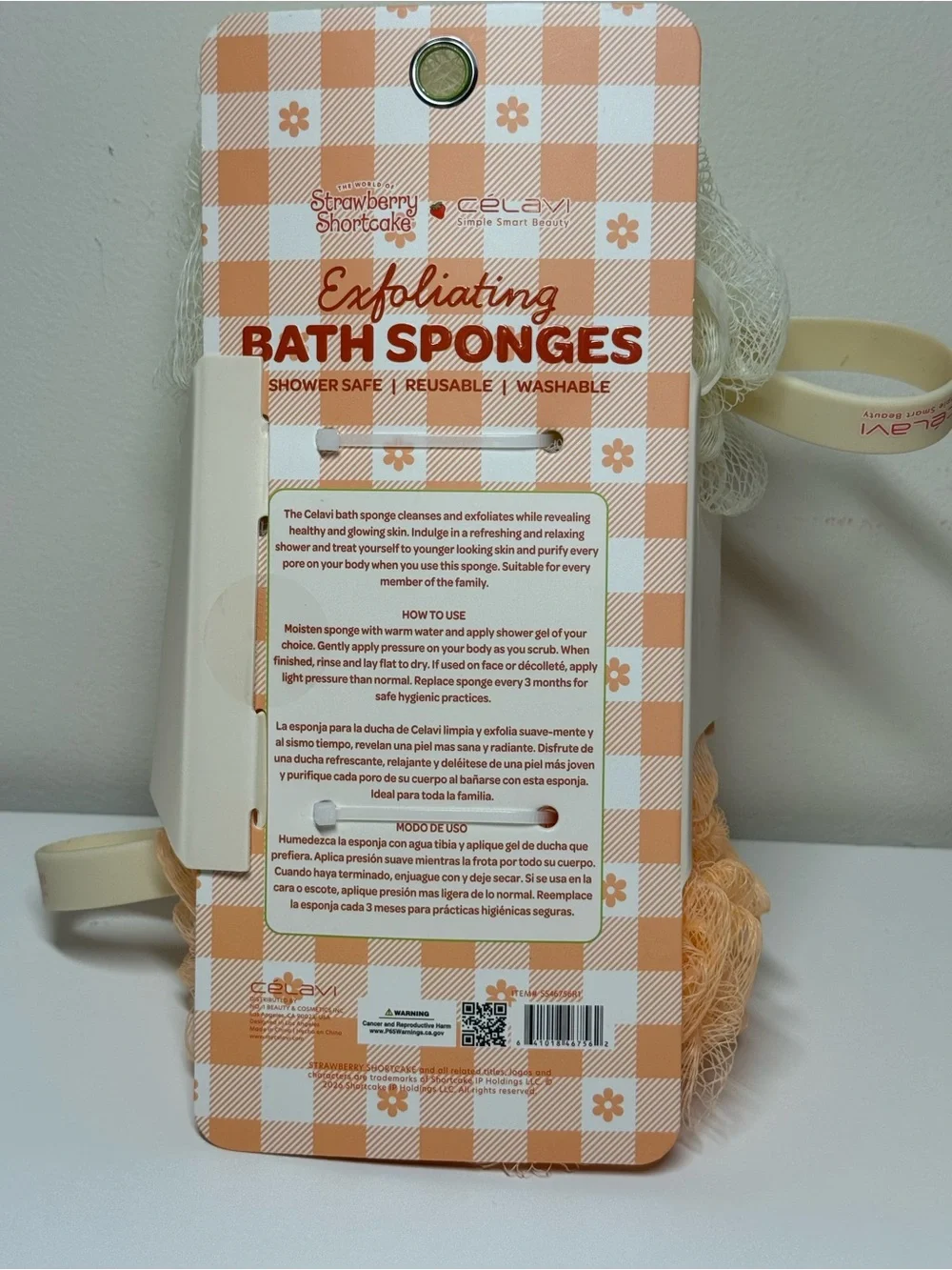 Strawberry Shortcake X Celavi Exfoliating Bath Sponges Loofa 2pk Orange White
